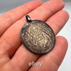 Rare Antique Imperial Christian Icon Pendant Silver 84 Saint Russian Mary Jesus