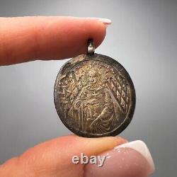 Rare Antique Imperial Christian Icon Pendant Silver 84 Saint Russian Mary Jesus
