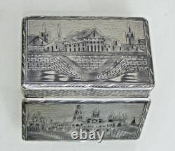 Rare Antique Imperial Russian 84 Silver Niello Snuff Box Architectural 1821-1856