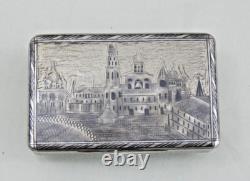 Rare Antique Imperial Russian 84 Silver Niello Snuff Box Architectural 1821-1856