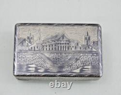 Rare Antique Imperial Russian 84 Silver Niello Snuff Box Architectural 1821-1856