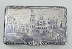 Rare Antique Imperial Russian 84 Silver Niello Snuff Box Architectural 1821-1856