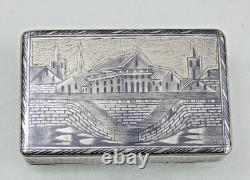 Rare Antique Imperial Russian 84 Silver Niello Snuff Box Architectural 1821-1856