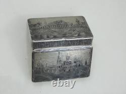 Rare Antique Imperial Russian 84 Silver Niello Snuff Box Architectural 1821-1856
