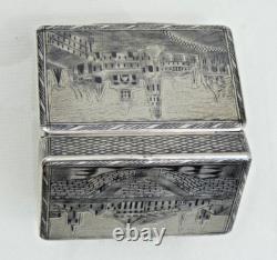 Rare Antique Imperial Russian 84 Silver Niello Snuff Box Architectural 1821-1856