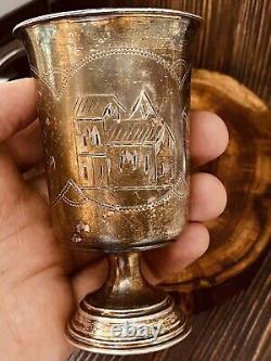 Rare Antique Imperial Russian 84 Silver Shot Glasses Etched 61gr #5623