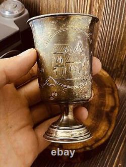 Rare Antique Imperial Russian 84 Silver Shot Glasses Etched 61gr #5623