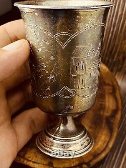 Rare Antique Imperial Russian 84 Silver Shot Glasses Etched 61gr #5623