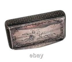 Rare Antique Imperial Russian 84 Silver Snuff Box Horse Troika Niello Russia RU