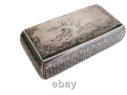 Rare Antique Imperial Russian 84 Silver Snuff Box Horse Troika Niello Russia RU