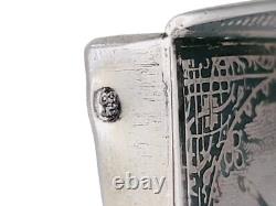 Rare Antique Imperial Russian 84 Silver Snuff Box Horse Troika Niello Russia RU