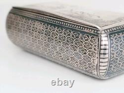 Rare Antique Imperial Russian 84 Silver Snuff Box Horse Troika Niello Russia RU