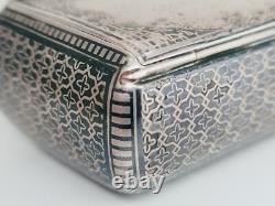 Rare Antique Imperial Russian 84 Silver Snuff Box Horse Troika Niello Russia RU