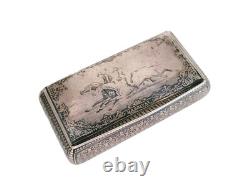 Rare Antique Imperial Russian 84 Silver Snuff Box Horse Troika Niello Russia RU