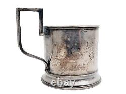 Rare Antique Imperial Russian 84 Silver Tea Cup Holder Goblet Glass Hallmark RU