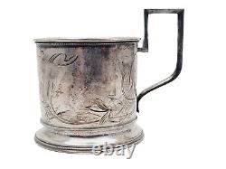 Rare Antique Imperial Russian 84 Silver Tea Cup Holder Goblet Glass Hallmark RU