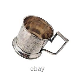 Rare Antique Imperial Russian 84 Silver Tea Cup Holder Goblet Glass Hallmark RU