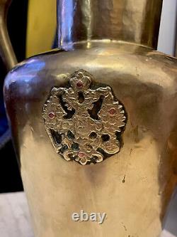 Rare Antique Imperial Russian Brass Vase With Double Headed Eagle