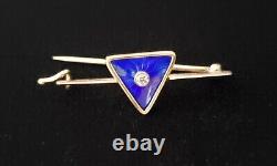 Rare Antique Imperial Russian Faberge 56 Gold 14K Enamel Guilloche Brooch Pin RU