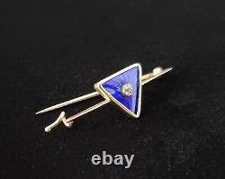 Rare Antique Imperial Russian Faberge 56 Gold 14K Enamel Guilloche Brooch Pin RU