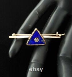 Rare Antique Imperial Russian Faberge 56 Gold 14K Enamel Guilloche Brooch Pin RU