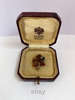 Rare Antique Imperial Russian Faberge KF 18k Gold 72 Diamond Agate Lady Brooch