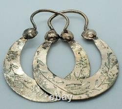 Rare Antique Imperial Russian Gilt Sterling Silver 84 Earrings Women's Jewelry