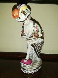 Rare Antique Imperial Russian Moscow Gardner Porcelain Figure Lady with Secret