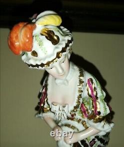 Rare Antique Imperial Russian Moscow Gardner Porcelain Figure Lady with Secret