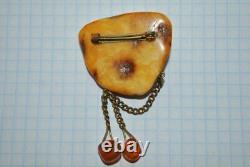 Rare Antique Imperial Russian Pin Brooch Natural Amber Women's Jewelry Fashion