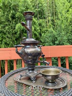 Rare Antique Imperial Russian Polish Silverplate Samovar Urn Set, Good Condition