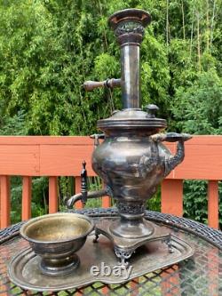 Rare Antique Imperial Russian Polish Silverplate Samovar Urn Set, Good Condition