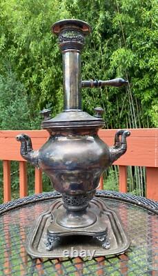 Rare Antique Imperial Russian Polish Silverplate Samovar Urn Set, Good Condition