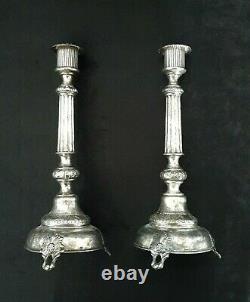 Rare Antique Imperial Russian Silver 84 Chased Candlesticks Candle Holder Moscow