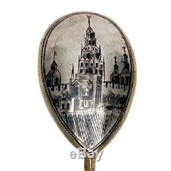 Rare Antique Imperial Russian Silver 84 Niello Gold Wash Spoon Kremlin Scene RU