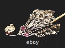 Rare Antique Imperial Russian Silver Gold Victorian Diamond Brooch Stick Pin RU
