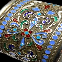 Rare Antique Imperial Russian Sterling Silver Napkin Ring Enameled 84 marked 5cm