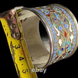 Rare Antique Imperial Russian Sterling Silver Napkin Ring Enameled 84 marked 5cm