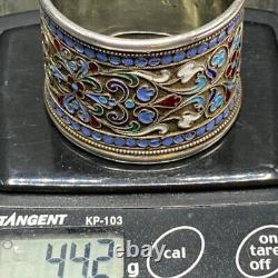 Rare Antique Imperial Russian Sterling Silver Napkin Ring Enameled 84 marked 5cm