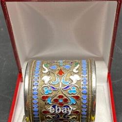 Rare Antique Imperial Russian Sterling Silver Napkin Ring Enameled 84 marked 5cm