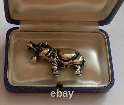 Rare Antique Imperial era Faberge Hippopotamus Sculpture 88 Silver Diamond IP