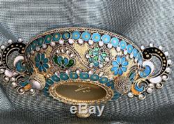 Rare Antique Imperial russian 88 silver enamel two handles dish firm Sazikov