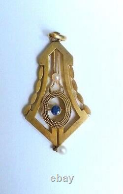 Rare Antique Russian Imperial Pendant Gold 56 Natural Sapphire 1890 PETERSBURG