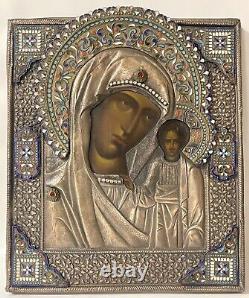 Rare Antique Yaroslavl School Imperial Russian Icon In 84 Enameled Silver Oklad