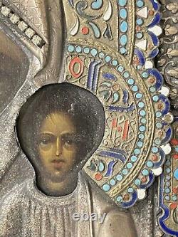 Rare Antique Yaroslavl School Imperial Russian Icon In 84 Enameled Silver Oklad