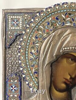 Rare Antique Yaroslavl School Imperial Russian Icon In 84 Enameled Silver Oklad