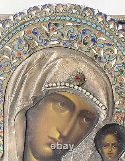 Rare Antique Yaroslavl School Imperial Russian Icon In 84 Enameled Silver Oklad