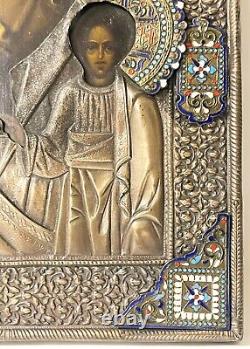 Rare Antique Yaroslavl School Imperial Russian Icon In 84 Enameled Silver Oklad