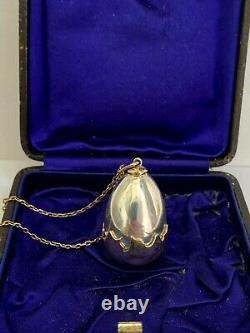 Rare Imperial Russian Faberge 14k 56 Solid Gold Silver Egg Pendant with Box