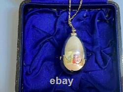 Rare Imperial Russian Faberge 14k 56 Solid Gold Silver Egg Pendant with Box